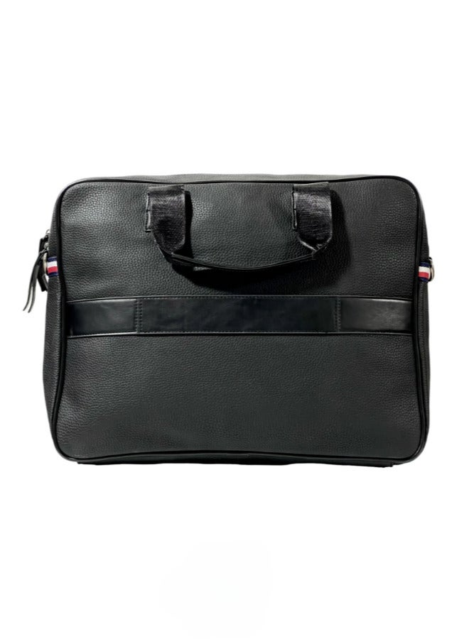 Tommy Hilfiger Black Leather Laptop Bag