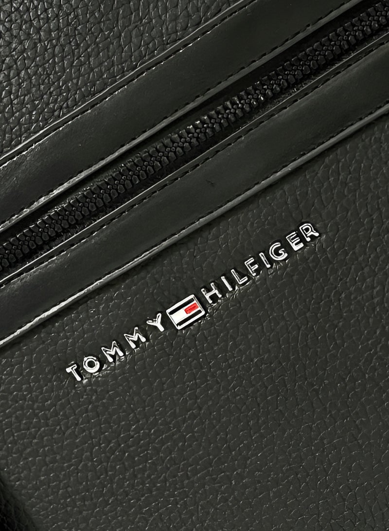 Tommy Hilfiger Black Leather Laptop Bag