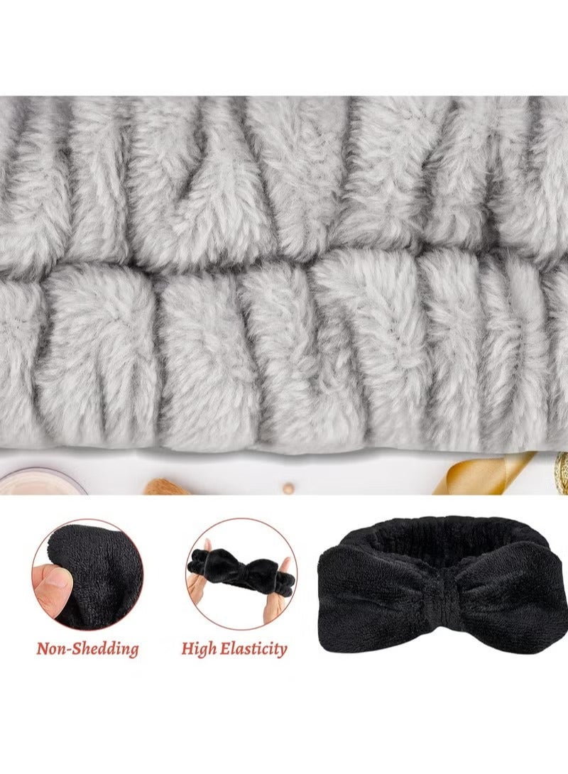 مجموعة من 6 قطع من عصابة رأس وأساور معصم للمكياج، عصابة رأس للعناية بالبشرة لغسل الوجه، سوار معصم للمناشف للنساء والفتيات يمنع انسكاب السائل من الذراعين (أسود + رمادي) - Image 2