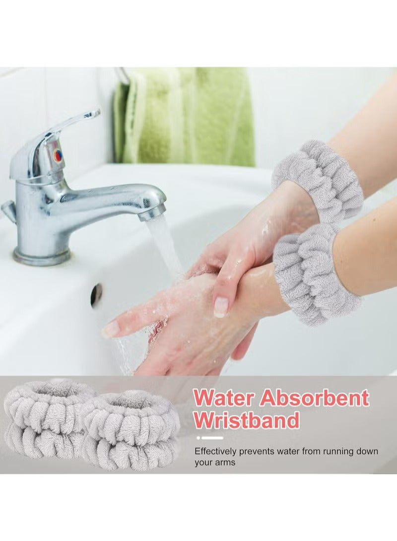 مجموعة من 6 قطع من عصابة رأس وأساور معصم للمكياج، عصابة رأس للعناية بالبشرة لغسل الوجه، سوار معصم للمناشف للنساء والفتيات يمنع انسكاب السائل من الذراعين (أسود + رمادي) - Image 5