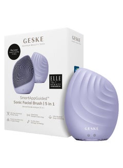 GESKE Smart App Guided Sonic Facial Brush 5 In 1 | Vibrating Electric Facial Cleansing Brush | Soft Silicone Brush | Professional Facial Cleanser | Skin Cleanser & Exfoliator | Face Massager - Purple  - Image 1