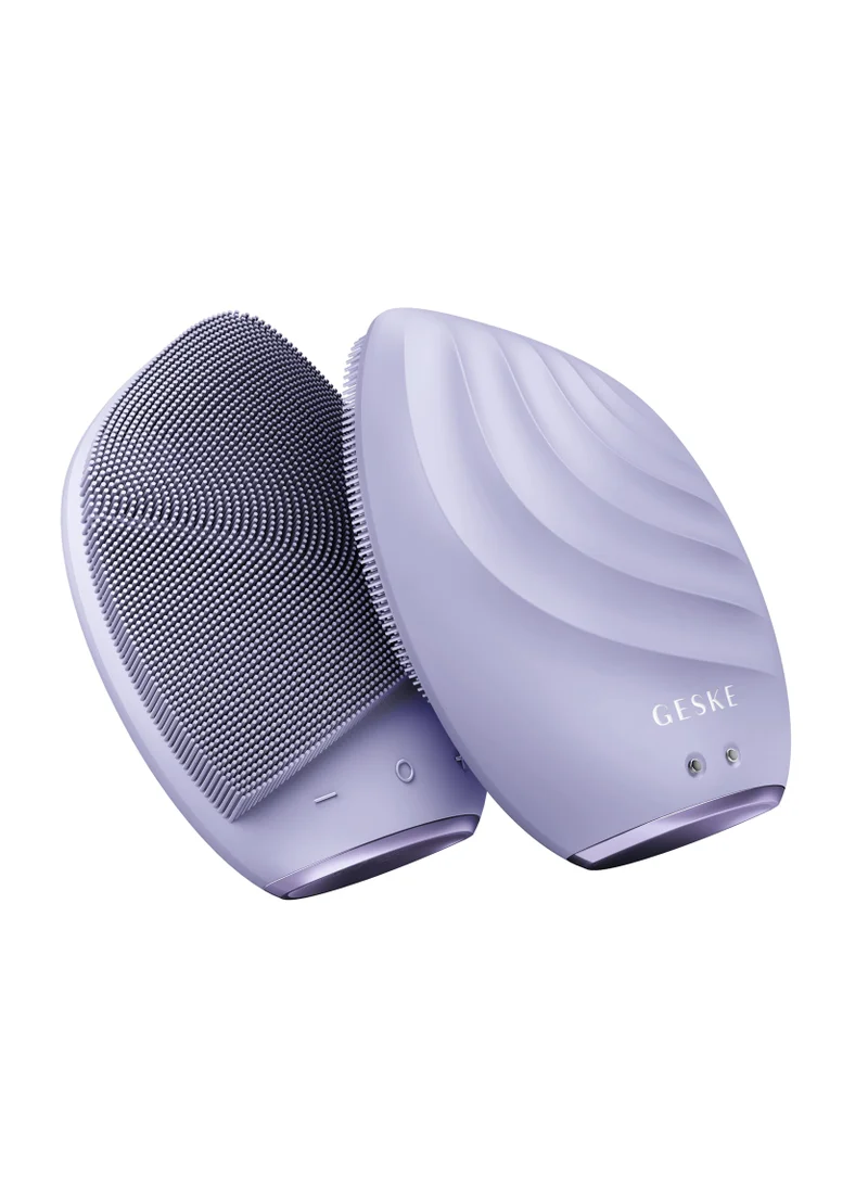 GESKE Smart App Guided Sonic Facial Brush 5 In 1 | Vibrating Electric Facial Cleansing Brush | Soft Silicone Brush | Professional Facial Cleanser | Skin Cleanser & Exfoliator | Face Massager - Purple