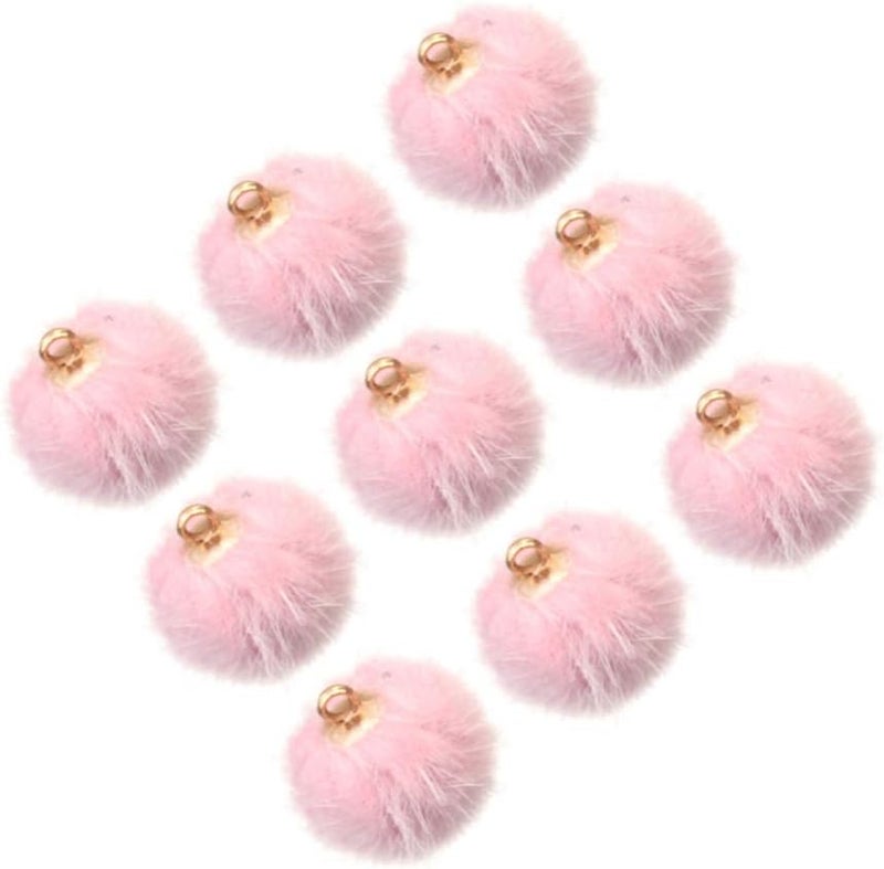 comfrt 24pcs Faux Fur Fluffy Pompom Balls Pendant Pom Pom Balls Charms DIY Fur Pom Poms Earring Necklace Keychain Accessory for Craft Jewelry Making (Pink) - Image 2