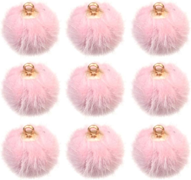 comfrt 24pcs Faux Fur Fluffy Pompom Balls Pendant Pom Pom Balls Charms DIY Fur Pom Poms Earring Necklace Keychain Accessory for Craft Jewelry Making (Pink) - Image 1
