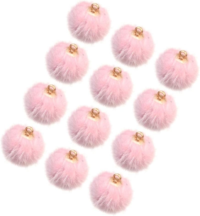 comfrt 24pcs Faux Fur Fluffy Pompom Balls Pendant Pom Pom Balls Charms DIY Fur Pom Poms Earring Necklace Keychain Accessory for Craft Jewelry Making (Pink) - Image 5