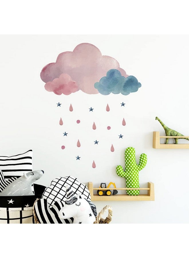 Boodecal Pink Watercolor Cloud Rain Drops Stars Raining Kids Zone Wall Stickers Wall Murals Decals for Kids Nursery Bedroom Living Room 14.5 in x 18.1 in - Image 4