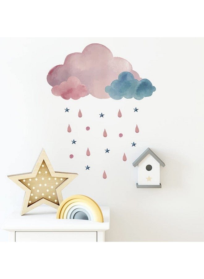 Boodecal Pink Watercolor Cloud Rain Drops Stars Raining Kids Zone Wall Stickers Wall Murals Decals for Kids Nursery Bedroom Living Room 14.5 in x 18.1 in - Image 2