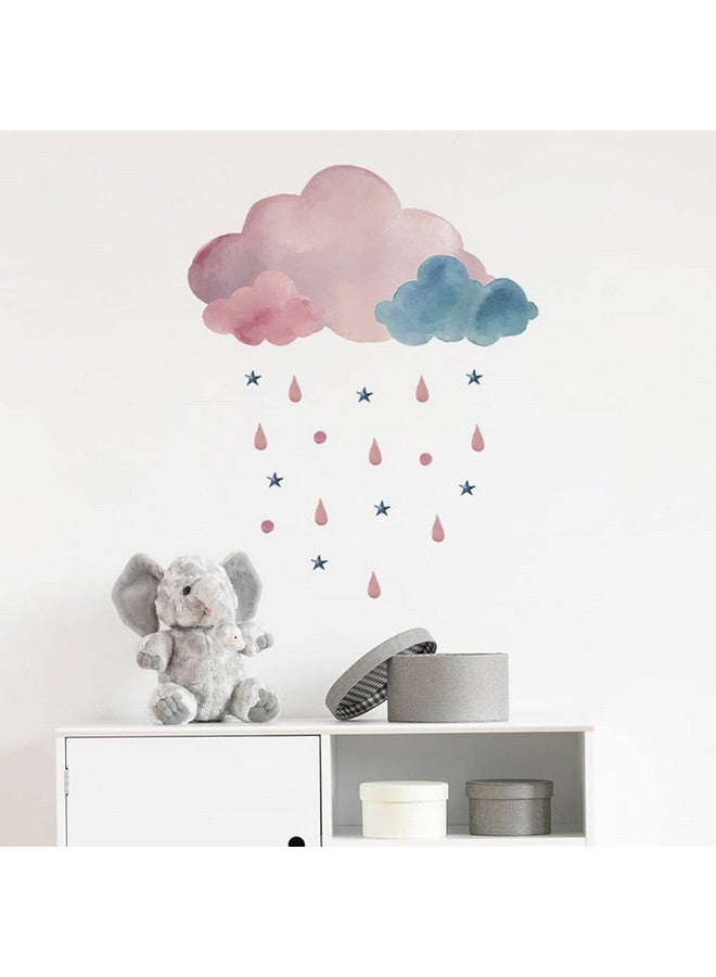 Boodecal Pink Watercolor Cloud Rain Drops Stars Raining Kids Zone Wall Stickers Wall Murals Decals for Kids Nursery Bedroom Living Room 14.5 in x 18.1 in - Image 3