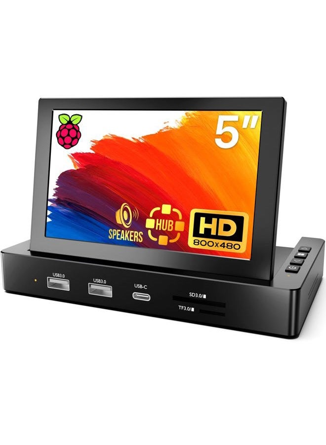 ROADOM 5'' Mini Monitor with Raspberry Pi Mount Holes & USB HUB, Type-C One-Cable Connection&Speakers, All-in-One Storage Dock, Pocket IPS Screen for PC monitoring/Gaming/AIDA64/Streaming Partner - Image 1