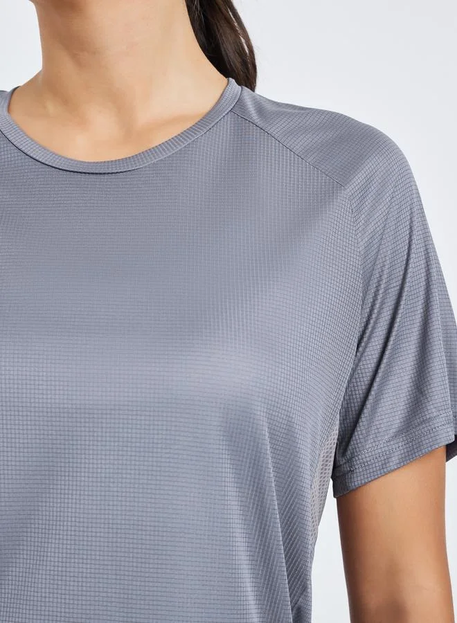 Styli Active Grey Textured Panelled Short Sleeves Top for Women | Best Price UAE