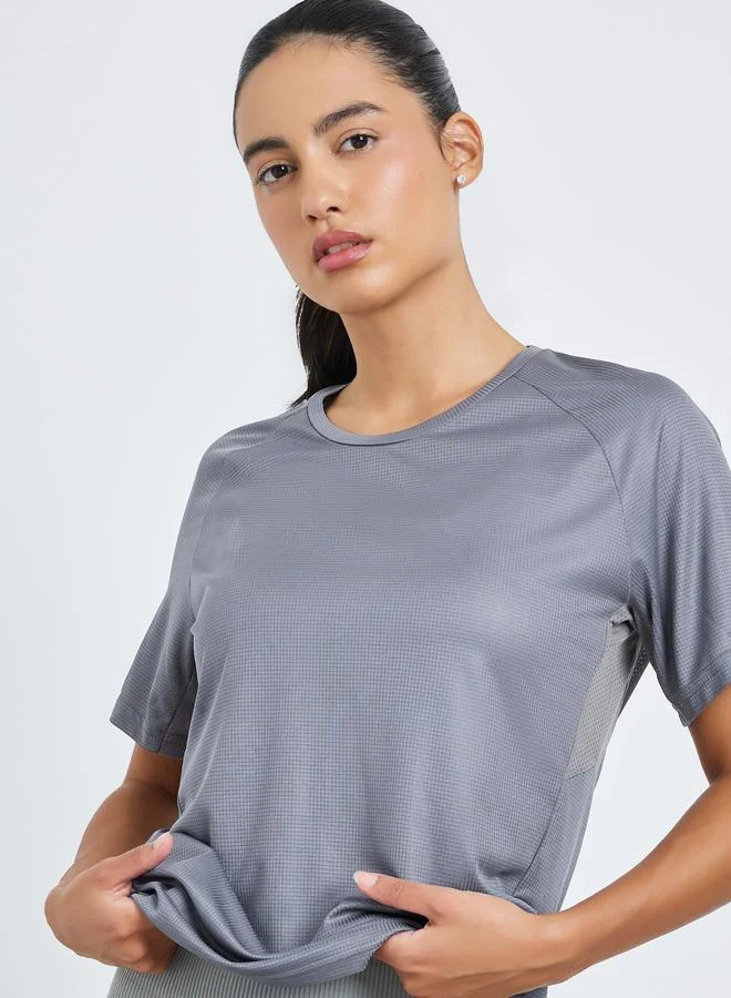 Styli Active Textured Panelled Short Sleeves Top
