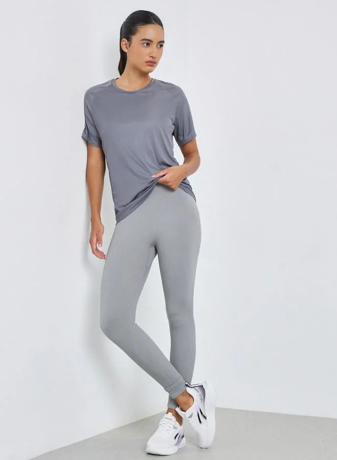 Styli Active Textured Panelled Short Sleeves Top