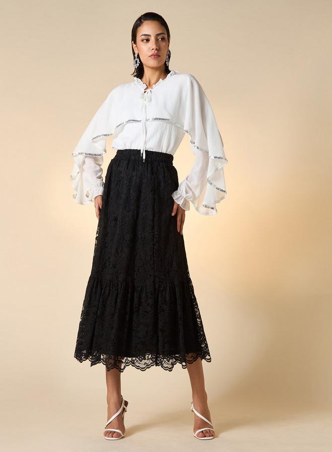 2Xtremz Textured Cape Top with Tie-Up Detail and Long Sleeves - Image 2