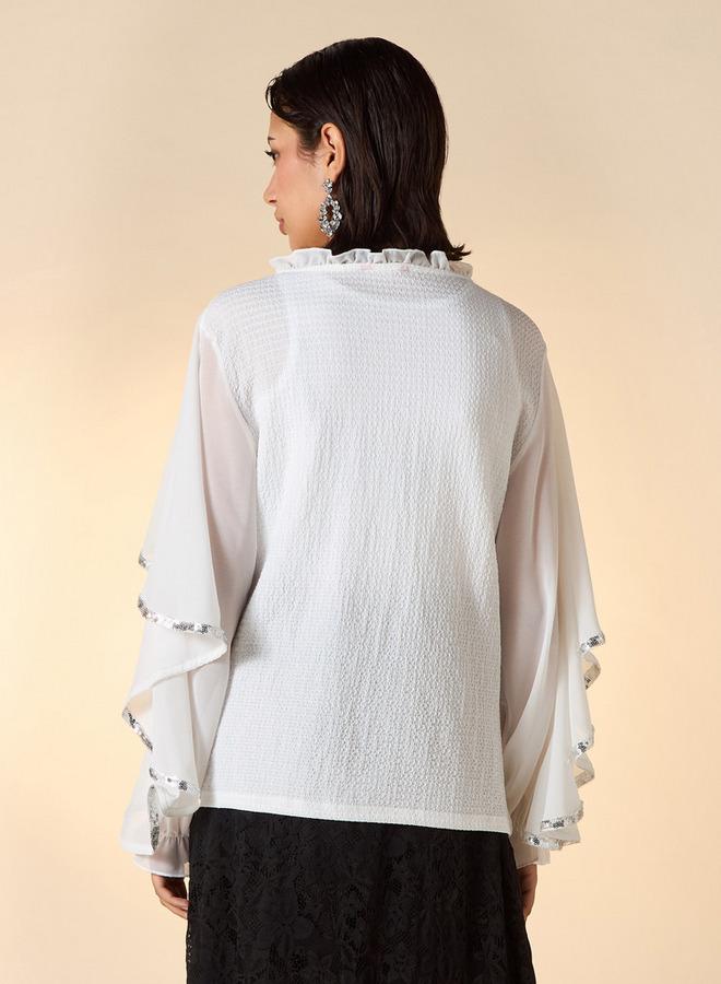 2Xtremz Textured Cape Top with Tie-Up Detail and Long Sleeves - Image 3