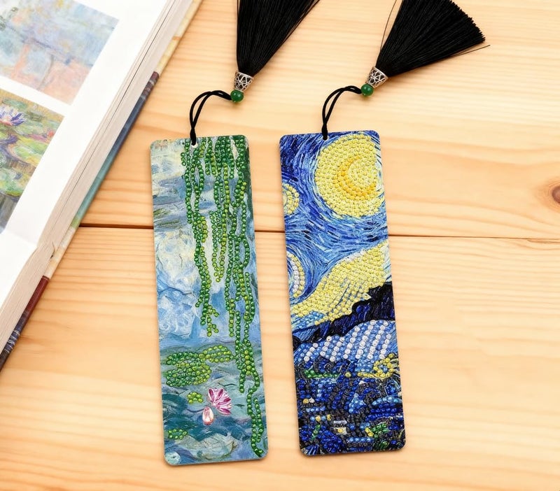 NIHOJIUMA NIHO-JIUMA Diamond Painting Bookmark Kits Starry Night & Water Lily, DIY Crystal Diamond Art Tassel Acrylic Bookmark Kits Gift for Adult/Teen (2 Pack) - Image 4