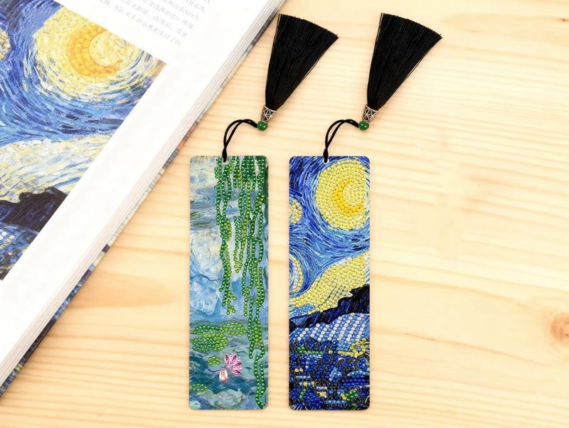 NIHOJIUMA NIHO-JIUMA Diamond Painting Bookmark Kits Starry Night & Water Lily, DIY Crystal Diamond Art Tassel Acrylic Bookmark Kits Gift for Adult/Teen (2 Pack) - Image 2