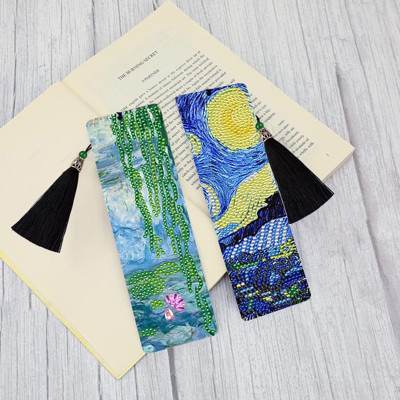 NIHOJIUMA NIHO-JIUMA Diamond Painting Bookmark Kits Starry Night & Water Lily, DIY Crystal Diamond Art Tassel Acrylic Bookmark Kits Gift for Adult/Teen (2 Pack) - Image 3