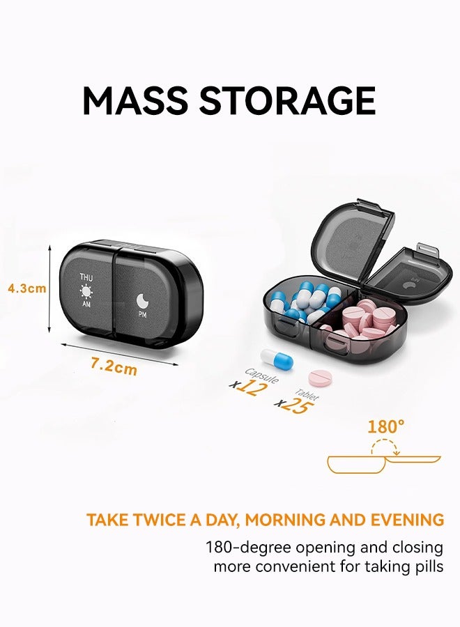شو وو منظم حبوب أسبوعي 3 مرات في اليوم، صندوق حبوب سفر محمول 7 أيام مع حاويات حبوب كبيرة، حافظة حبوب مقاومة للضوء للفيتامينات والأدوية والمكملات الغذائية وزيوت السمك (أسود) - Image 4