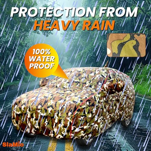 Slamio Car Cover for Maruti Suzuki Vitara Brezza 2016-2021 Models | Waterproof, Dustproof, UV Resistant | All-Weather Protection with Mirror & Antenna Pockets | Custom Fit, Triple Stitch, Jungle Print - Image 4