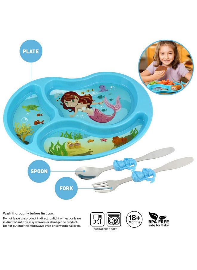 KidsFunwares - KidsFunwares Me Time PP Dinnerware Set (Mermaid) - 3-Piece Set for Kids and Toddlers - Plate, Fork and Spoon that Children Love - Sparks your Child's Imagination and Teaches Portion Control - Image 1