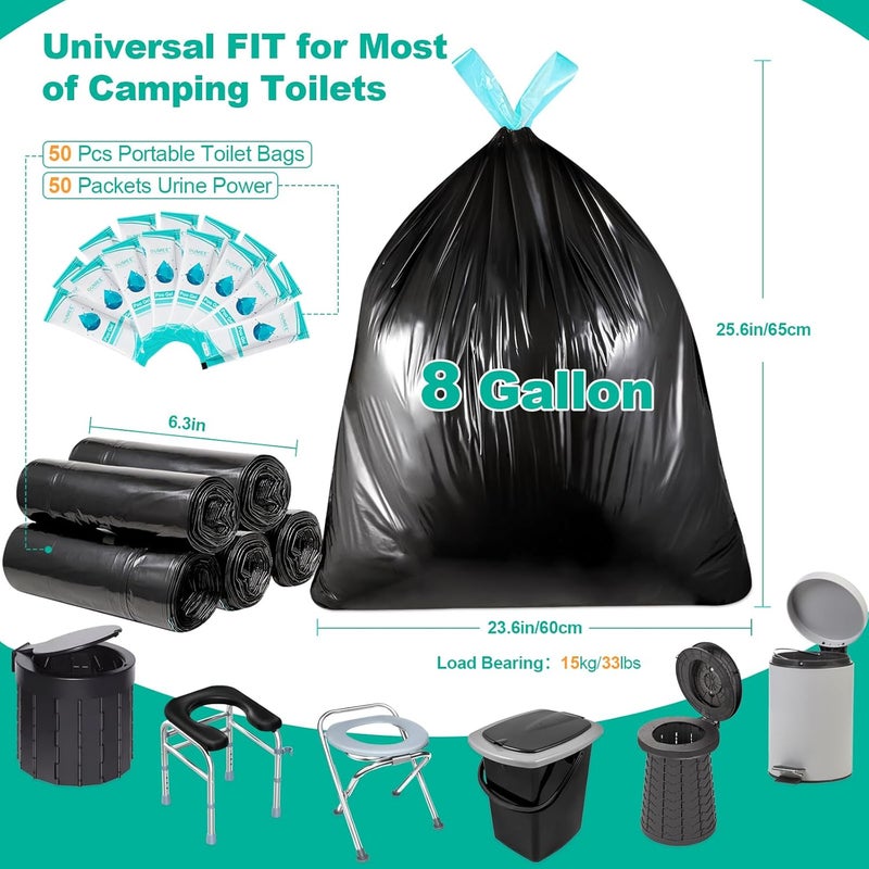 OUMEE 50 Portable Toilet Bags with 50 Poo Gel Set, 8 Gallon Camping Toilet Bags with Absorbent Gels, Waste Bags, Portable Trash Bag for Camping Potty, Rvs Travel (Lemon-[50Bags+50Gel Packets]) - Image 2