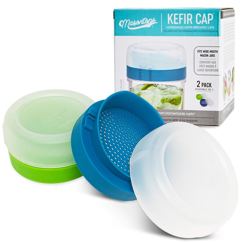 Masontops kefir lid mason jar lids wide mouth mason jar lids living culture grain drainer starter kit for home fermentation 2 packs - Image 1