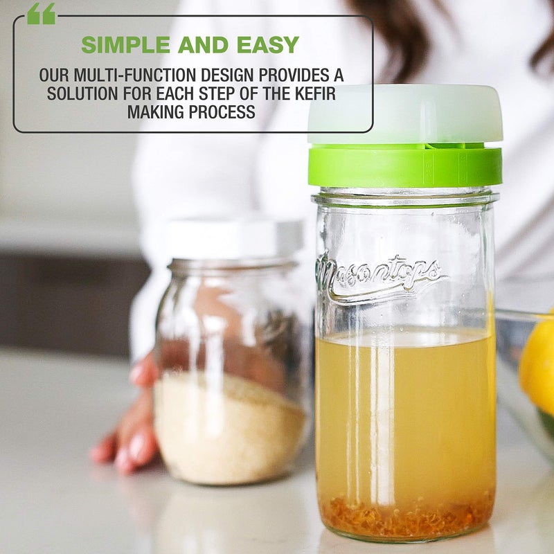 Masontops kefir lid mason jar lids wide mouth mason jar lids living culture grain drainer starter kit for home fermentation 2 packs - Image 5