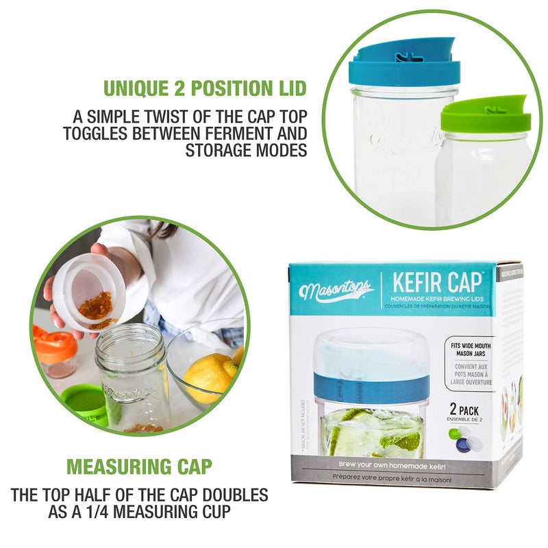 Masontops kefir lid mason jar lids wide mouth mason jar lids living culture grain drainer starter kit for home fermentation 2 packs - Image 4