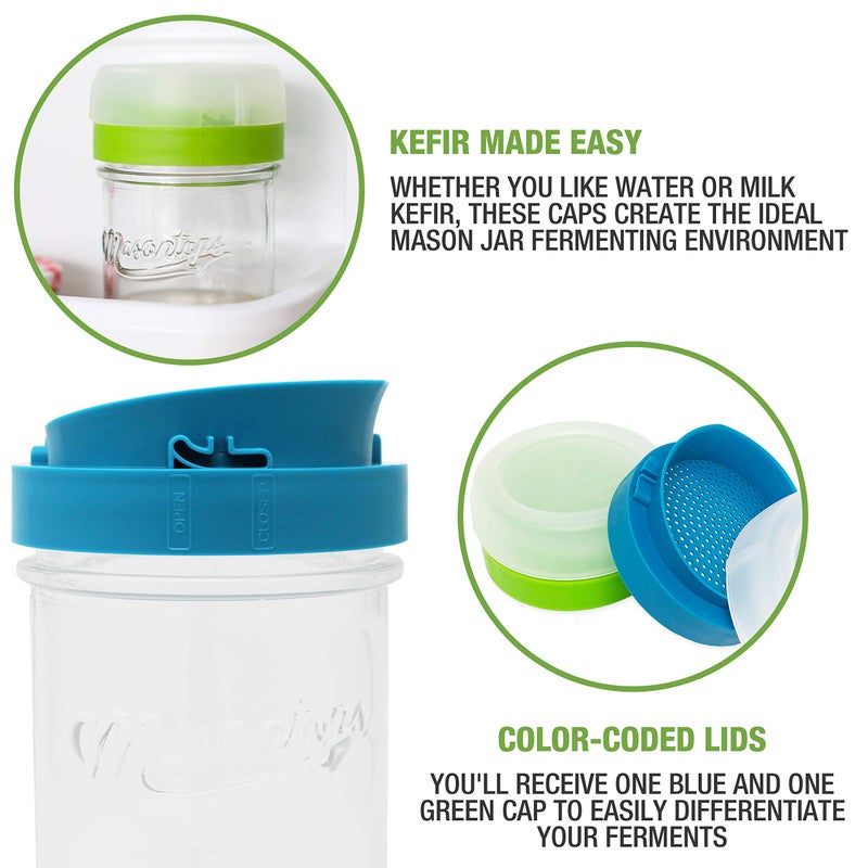 Masontops kefir lid mason jar lids wide mouth mason jar lids living culture grain drainer starter kit for home fermentation 2 packs - Image 3