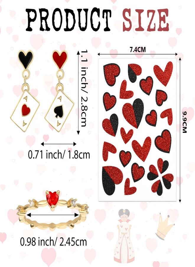 JcHrmers 5 Pcs Women Queen Costume Include Crown Headband,Necklace,Scepter,Stickers and Red Heart Dangle Earrings - Image 4