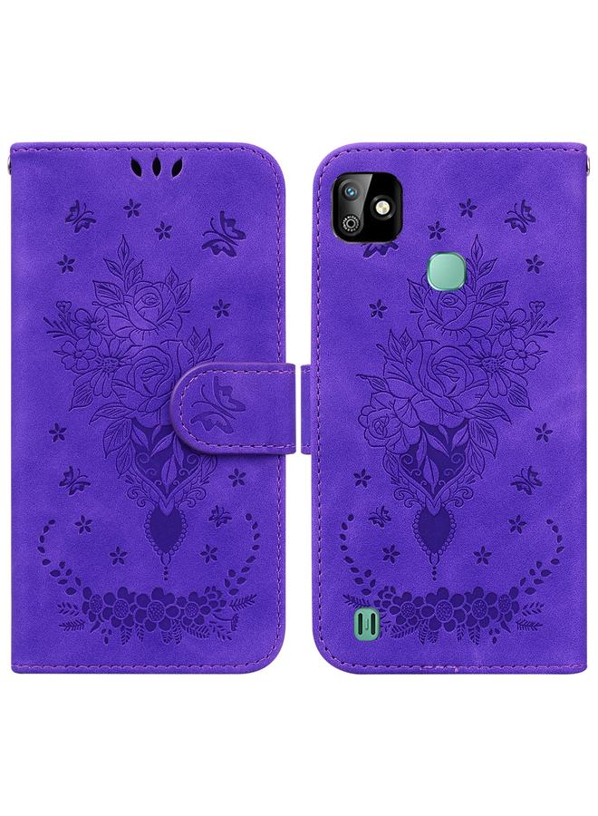 زبون جراب لهاتف Infinix Smart HD 2021 X612، جراب هاتف جلدي منقوش بنقشة فراشة وردية - Image 1