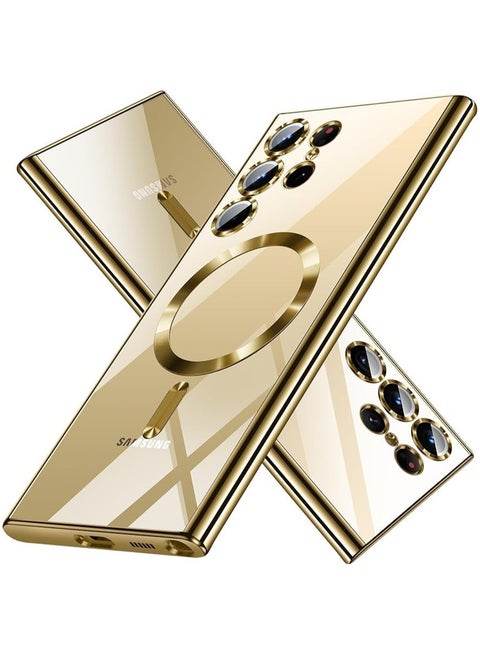 For Samsung Galaxy S24 Ultra Case（Only）.Magnetic Cover for S24 Ultra. Glossy Slim Thin Soft funda capa para for Galaxy S24 Ultra 6.8 inch.Compatible with MagSafe (Gold)