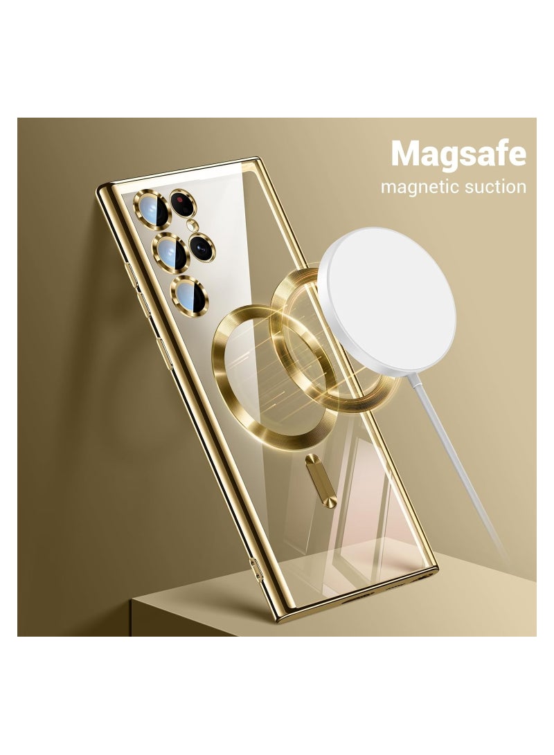 For Samsung Galaxy S24 Ultra Case（Only）.Magnetic Cover for S24 Ultra. Glossy Slim Thin Soft funda capa para for Galaxy S24 Ultra 6.8 inch.Compatible with MagSafe (Gold)