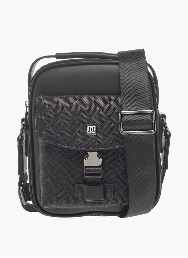 DUCHINI Mens Textured Crossbody Bag With Detachable Strap And Zip Closure  - Image 1