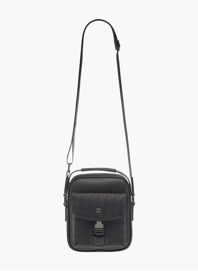 DUCHINI Mens Textured Crossbody Bag With Detachable Strap And Zip Closure  - Image 2