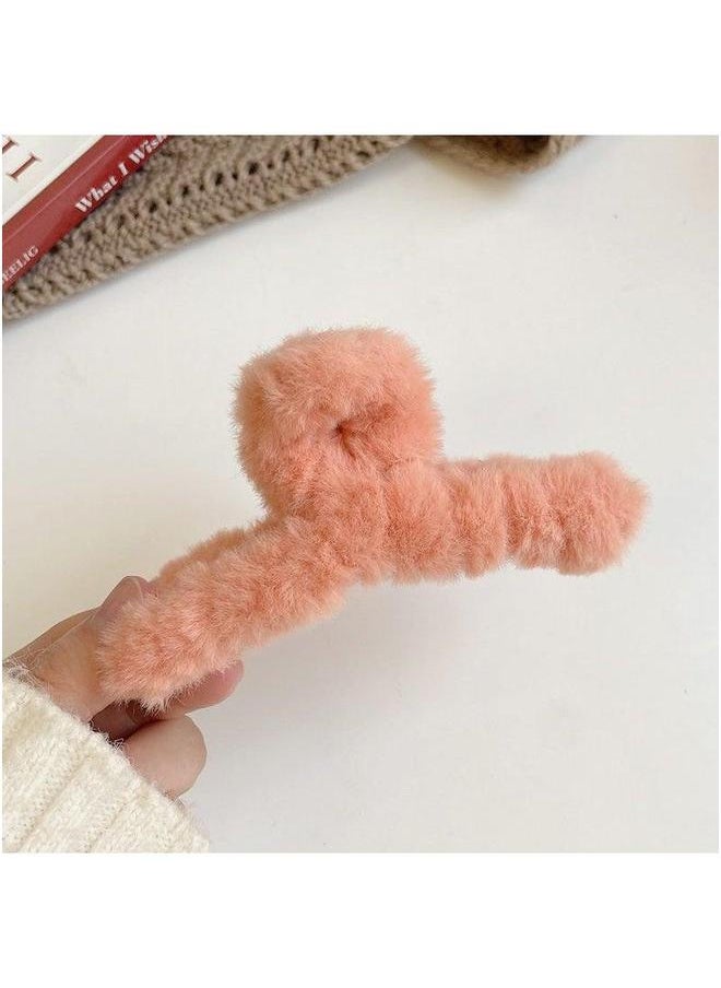 NIBEMINENT Autumn/winter Large Plush Hair Clip Trendy Necklace Hairpin Korean High Horse Tail Cross Accessories 5# flesh pink [12cm]] 
