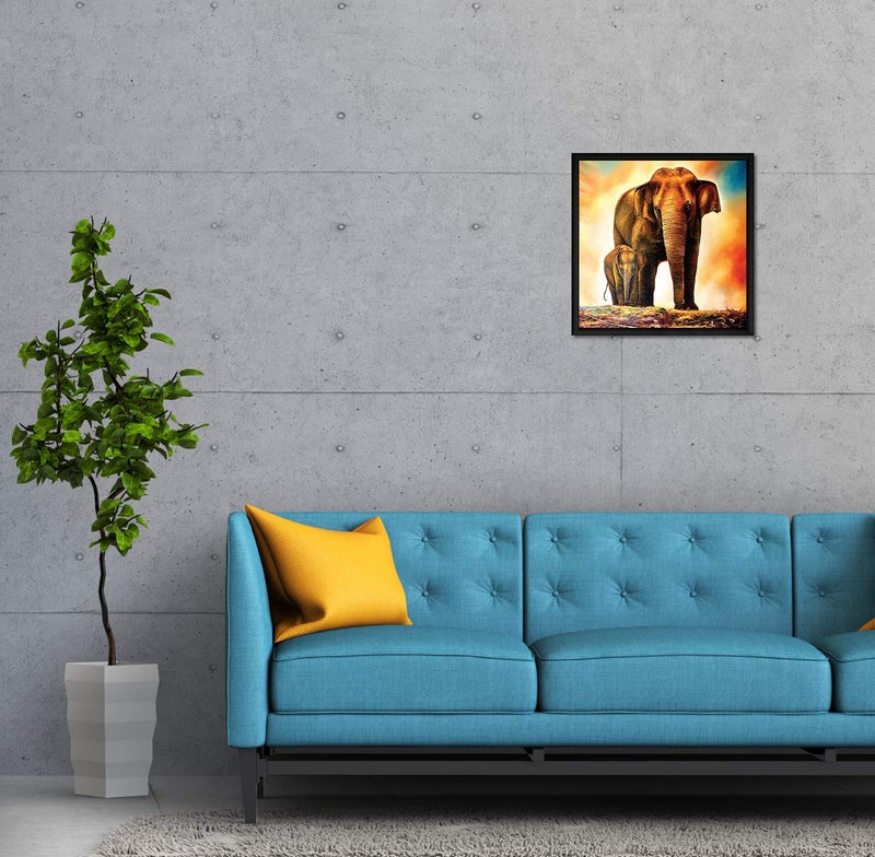 ArtX Paper Vastu Elephant and Baby Wall Art Painting, Elephant Painting For Wall Vastu, Multicolor, Wildlife, 13X13 in, Set of 1 - Image 3