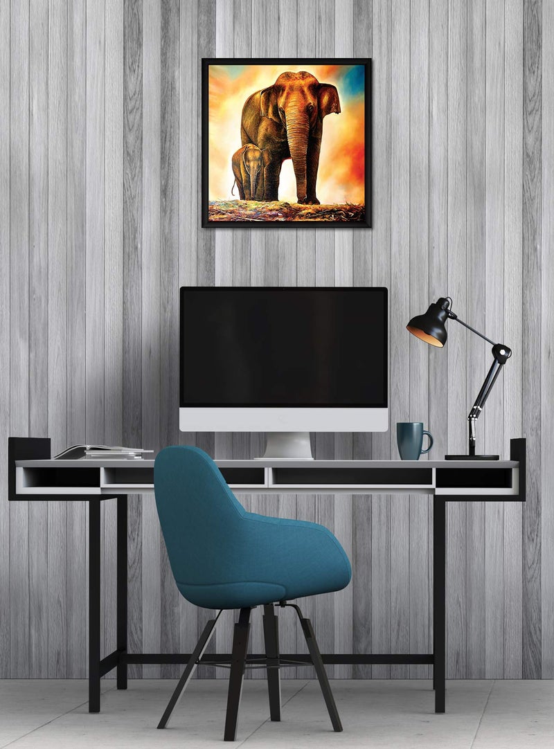 ArtX Paper Vastu Elephant and Baby Wall Art Painting, Elephant Painting For Wall Vastu, Multicolor, Wildlife, 13X13 in, Set of 1 - Image 2