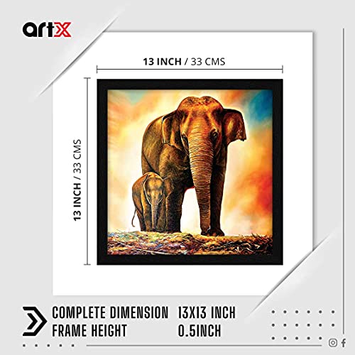 ArtX Paper Vastu Elephant and Baby Wall Art Painting, Elephant Painting For Wall Vastu, Multicolor, Wildlife, 13X13 in, Set of 1 - Image 4