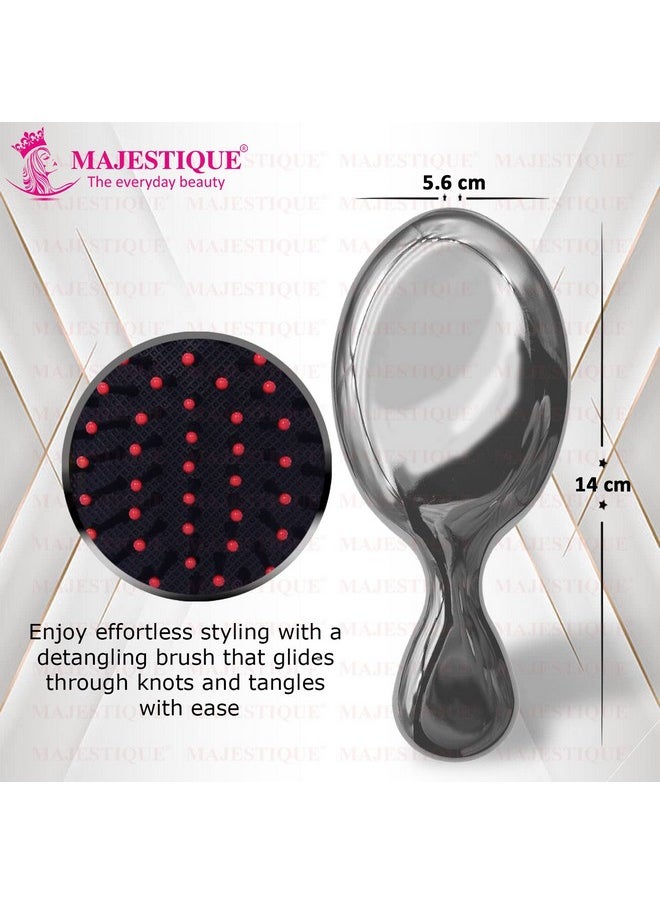 MAJESTIQUE Mini Pocket Detangling Hair Brush, Soft Ball Tipped Nylon Pin Handheld Massage Paddle Hair Comb For Adults & Kids All Hair Types Mini Travel Detanglers (Color May Very) Multicolor  - Image 2