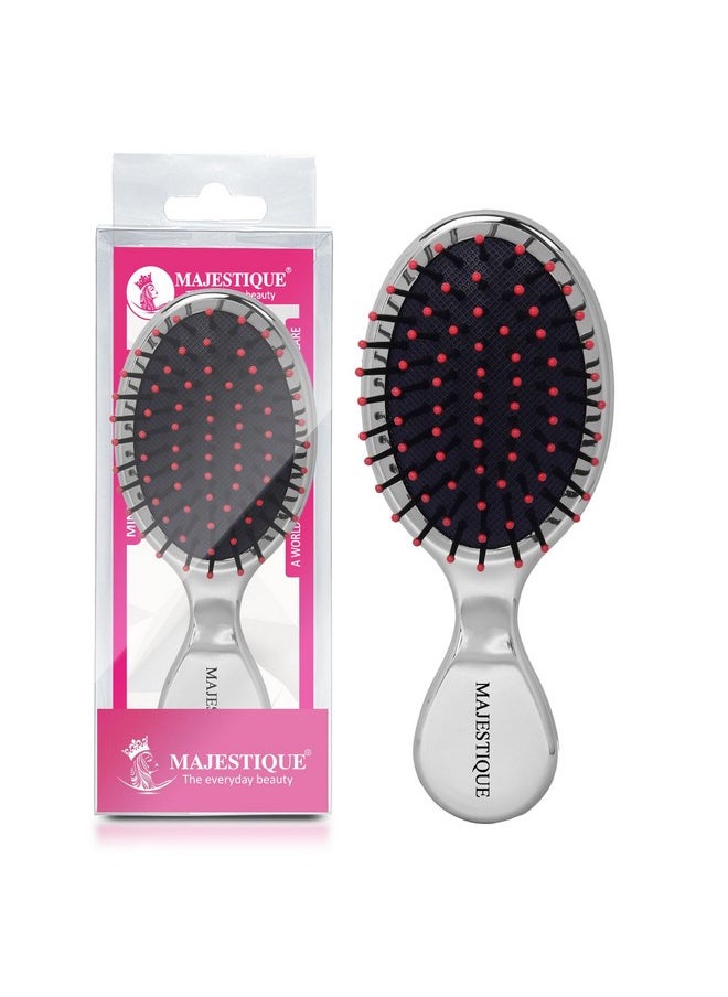 MAJESTIQUE Mini Pocket Detangling Hair Brush, Soft Ball Tipped Nylon Pin Handheld Massage Paddle Hair Comb For Adults & Kids All Hair Types Mini Travel Detanglers (Color May Very) Multicolor  - Image 1