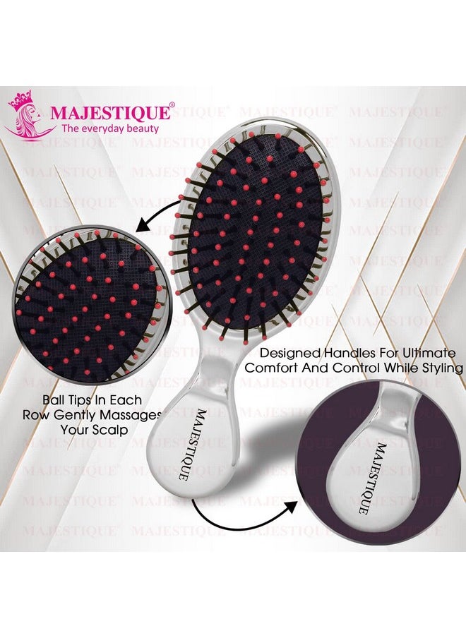 MAJESTIQUE Mini Pocket Detangling Hair Brush, Soft Ball Tipped Nylon Pin Handheld Massage Paddle Hair Comb For Adults & Kids All Hair Types Mini Travel Detanglers (Color May Very) Multicolor  - Image 5