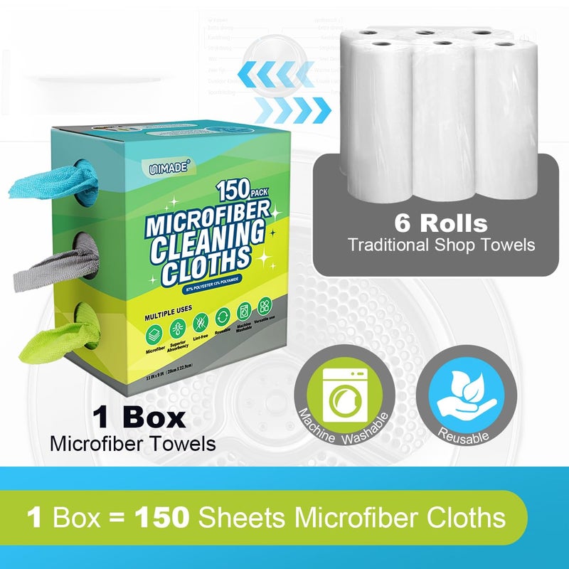 UNIMADE Microfiber Cleaning Cloth, 150 Pack Reusable Paper Towels Microfiber Towels for Cars Lint Free Washable Tissues Shop Rags with Dispenser Box for Home Kitchen Automotive, 11"x 9", Multicolor - Image 3