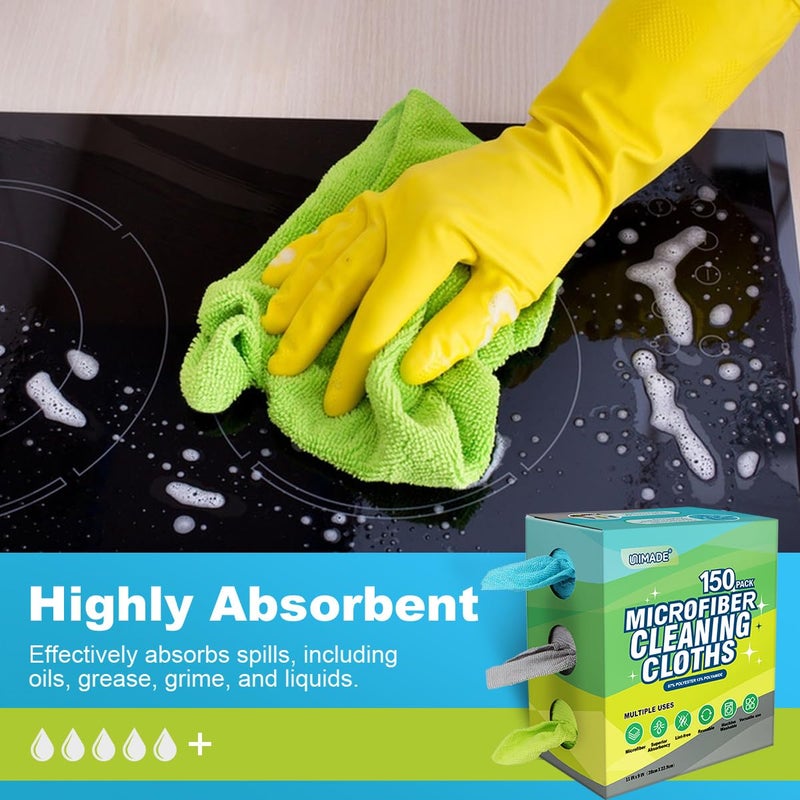 UNIMADE Microfiber Cleaning Cloth, 150 Pack Reusable Paper Towels Microfiber Towels for Cars Lint Free Washable Tissues Shop Rags with Dispenser Box for Home Kitchen Automotive, 11"x 9", Multicolor - Image 4