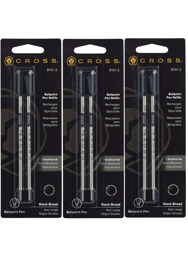 CROSS Ballpoint Pen Refills, Bold Point, Black Ink, 2 Per Pack, 3 Packs Total, #8101-2