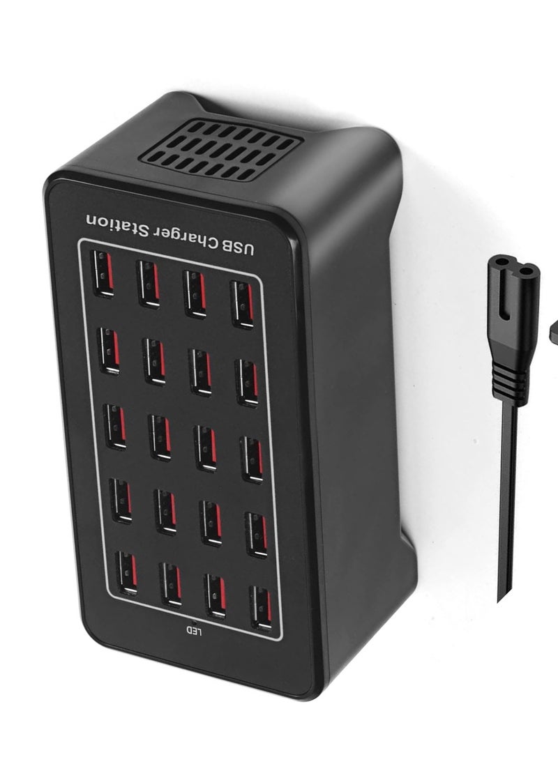 20-Port 100 W Multiple USB Charger Station, Multiport USB Charging Station with Intelligent Detection, Compatible with Smartphones, Tablets, and More Devices