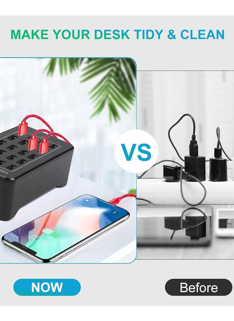 20-Port 100 W Multiple USB Charger Station, Multiport USB Charging Station with Intelligent Detection, Compatible with Smartphones, Tablets, and More Devices