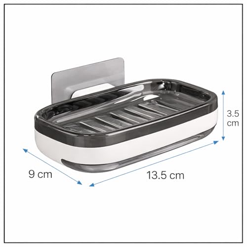 JIALTO 2 Pcs Wall Mounted Soap Dish with Self-Draining Soap Holder, No Drilling. Adhesive Soap Tray, Waterproof ABS Plastic Soap Holder for Bathroom, Kitchen (White&Black) - Image 2