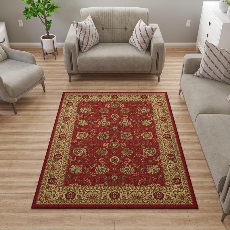 Ottomanson 5 x 66 Rugs for Living Room Oriental Area Rug for Bedroom  Non Slip Durable Large Floor Carpet for High Traffic Areas  Indoor Rug for Dining Room Kitchen Kids Playroom Red