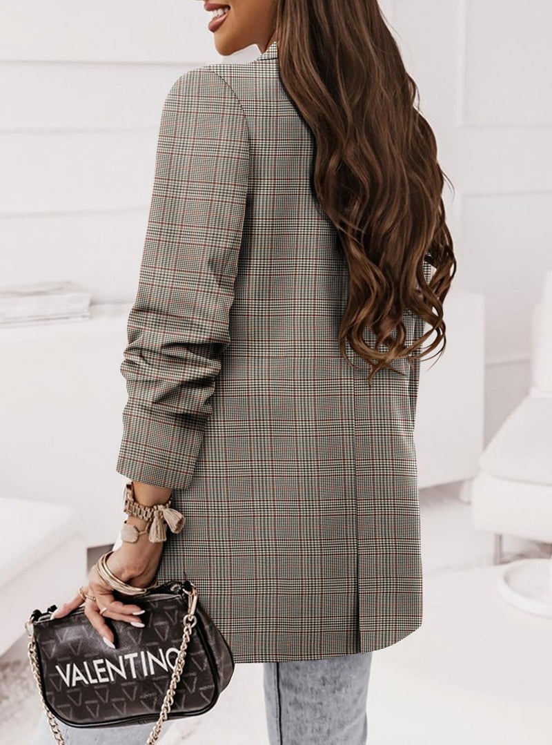 CRAZY GRID Women Business Casual Blazer Jacket Fashion Plus Size Blazer Ladies Buttons Work Professional Formal Office Suit Jacket Oversize 3XL Orange Plaid - Image 5